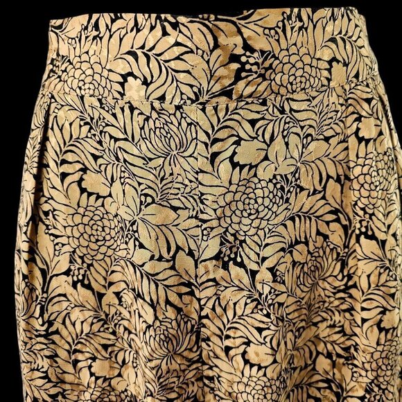 TopShop Jacquard Trousers Wide Leg Crop Gold Black Culottes Hand Pockets Women 4 - Picture 1 of 10